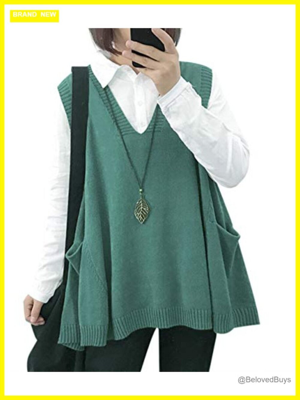 Womens Loose Swing Cotton Knit Sweater Vest Oversized V-Neck Pullover